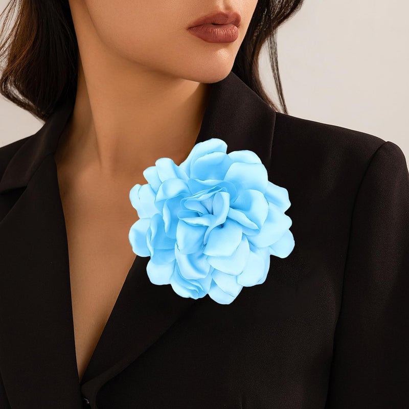 Decixde Satin Fabric Rose Flower Brooches - Handmade Floral Accessory for Wedding Party Dance Banquet Ceremony - Size: 4.72in - Image 4